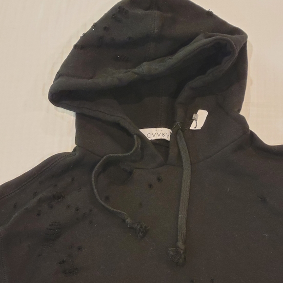 CAARA Distressed Denim and Black Sweatshirt with Zipper Accents - Picture 8 of 9